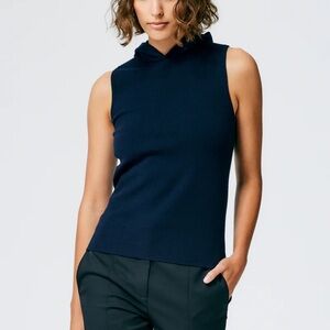 Tibi Compact Stretch Cashmere Sleeveless Hoodie